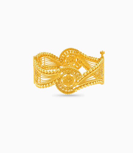 Gold Plated Wedding Floral Wave Chur Single Bangle