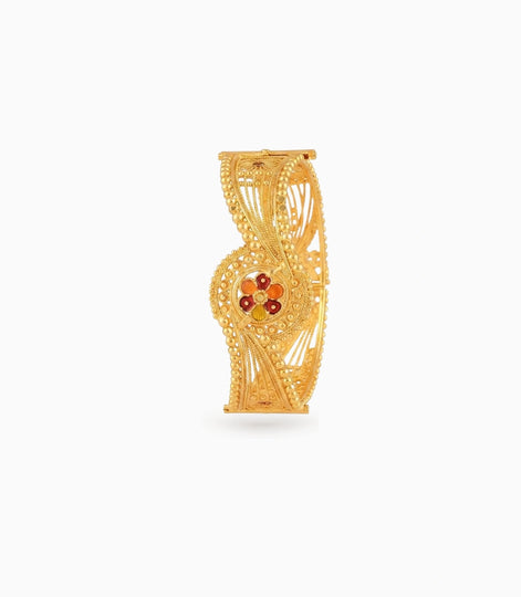 Gold Plated Wedding Enamel Floral Wave Single Bangle