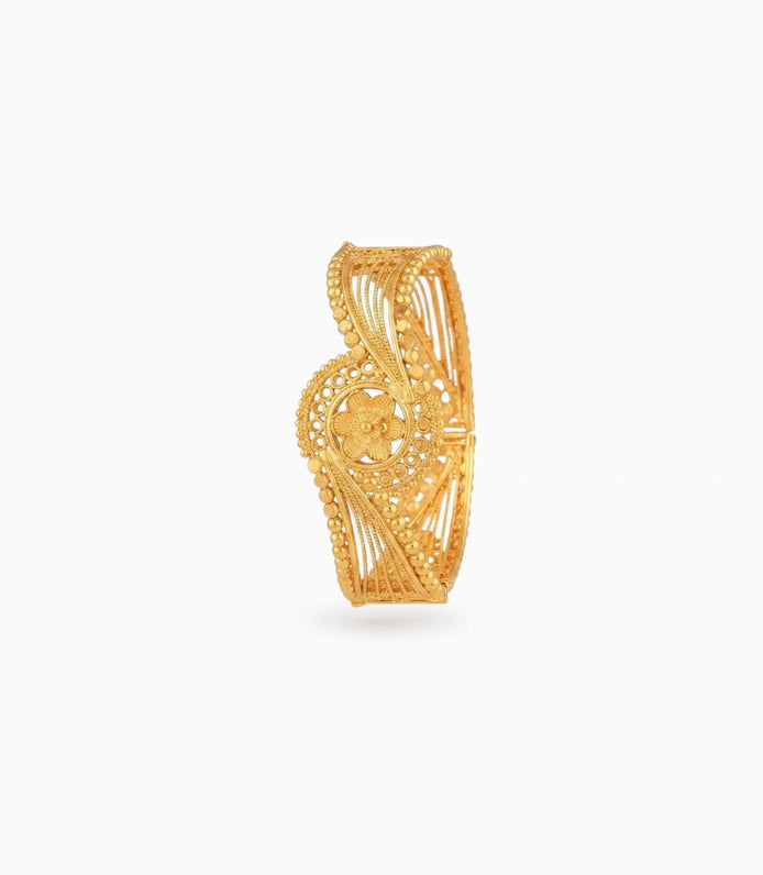 Gold Plated Wedding Floral Wave Chur Single Bangle