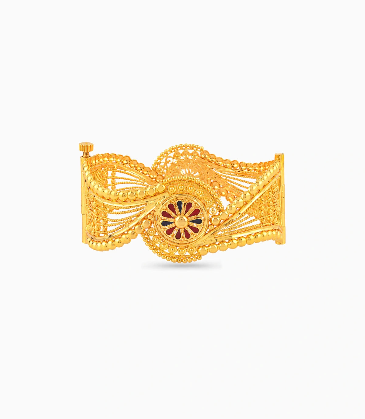 Gold Plated Wedding Enamel Floral Chur Single Bangle