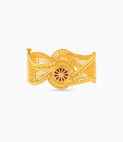 Gold Plated Wedding Enamel Floral Chur Single Bangle