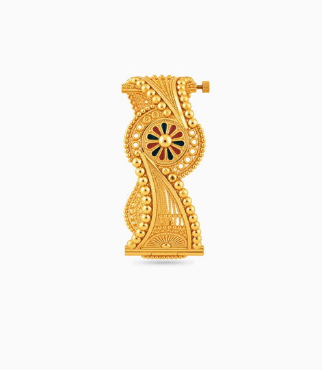 Gold Plated Wedding Enamel Floral Chur Single Bangle