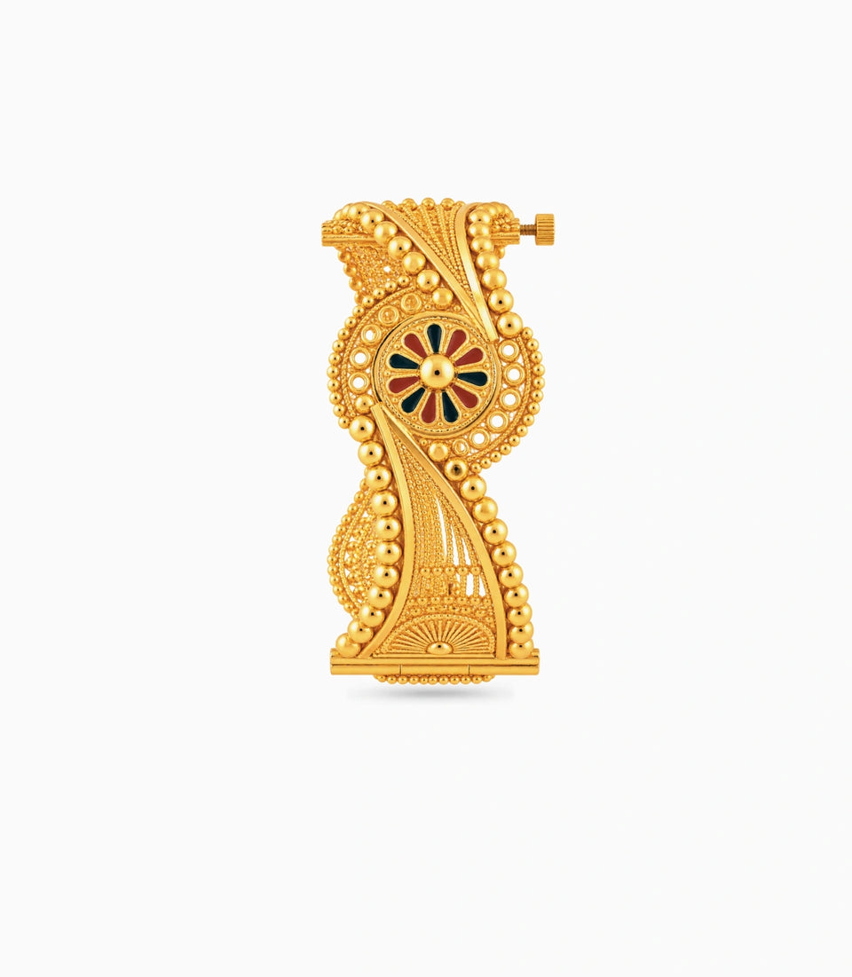 Gold Plated Wedding Enamel Floral Chur Single Bangle