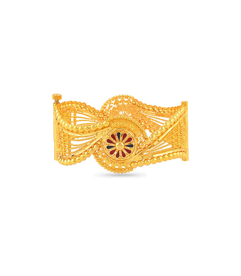 Gold Plated Wedding Enamel Floral Chur Single Bangle