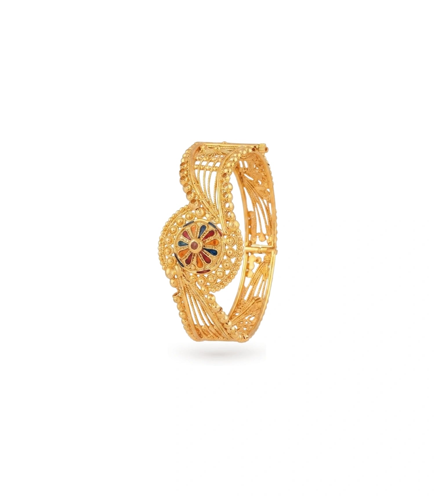 Gold Plated Wedding Enamel Floral Chur Single Bangle