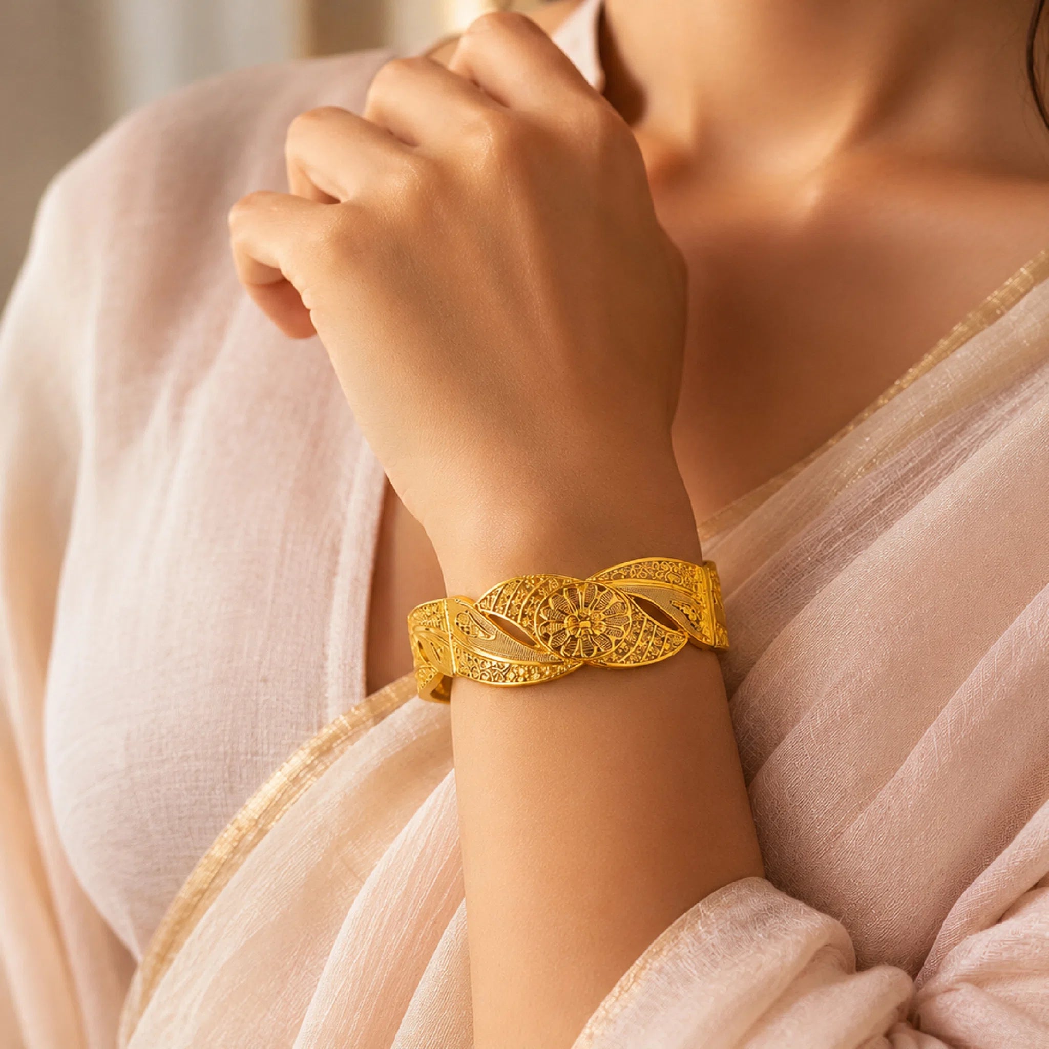 Gold Plated Floral Filigree Traditional Bangle on hand DCC731