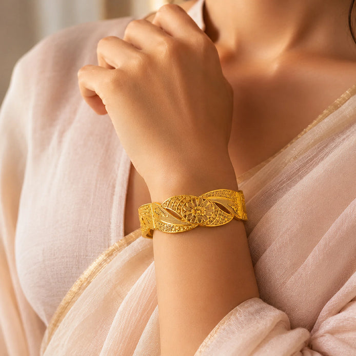Gold Plated Floral Filigree Traditional Bangle on hand DCC731
