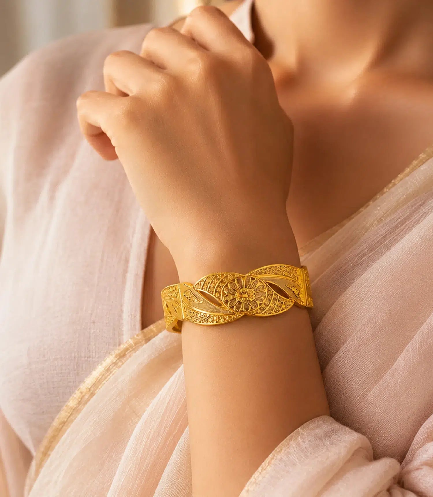 Gold Plated Floral Filigree Traditional Single Bangle