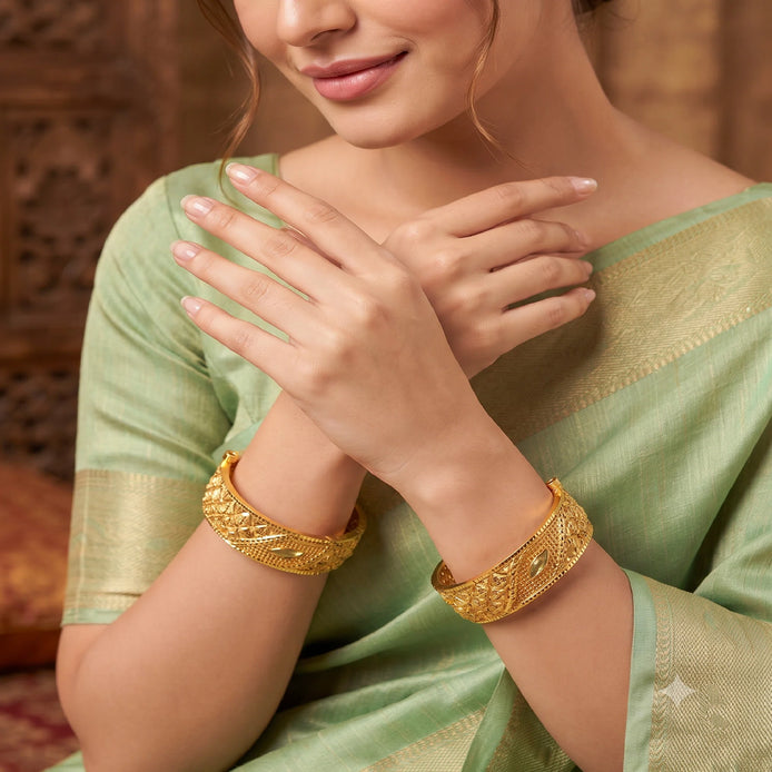 Gold Plated Traditional Bangles Set on hand DCC740