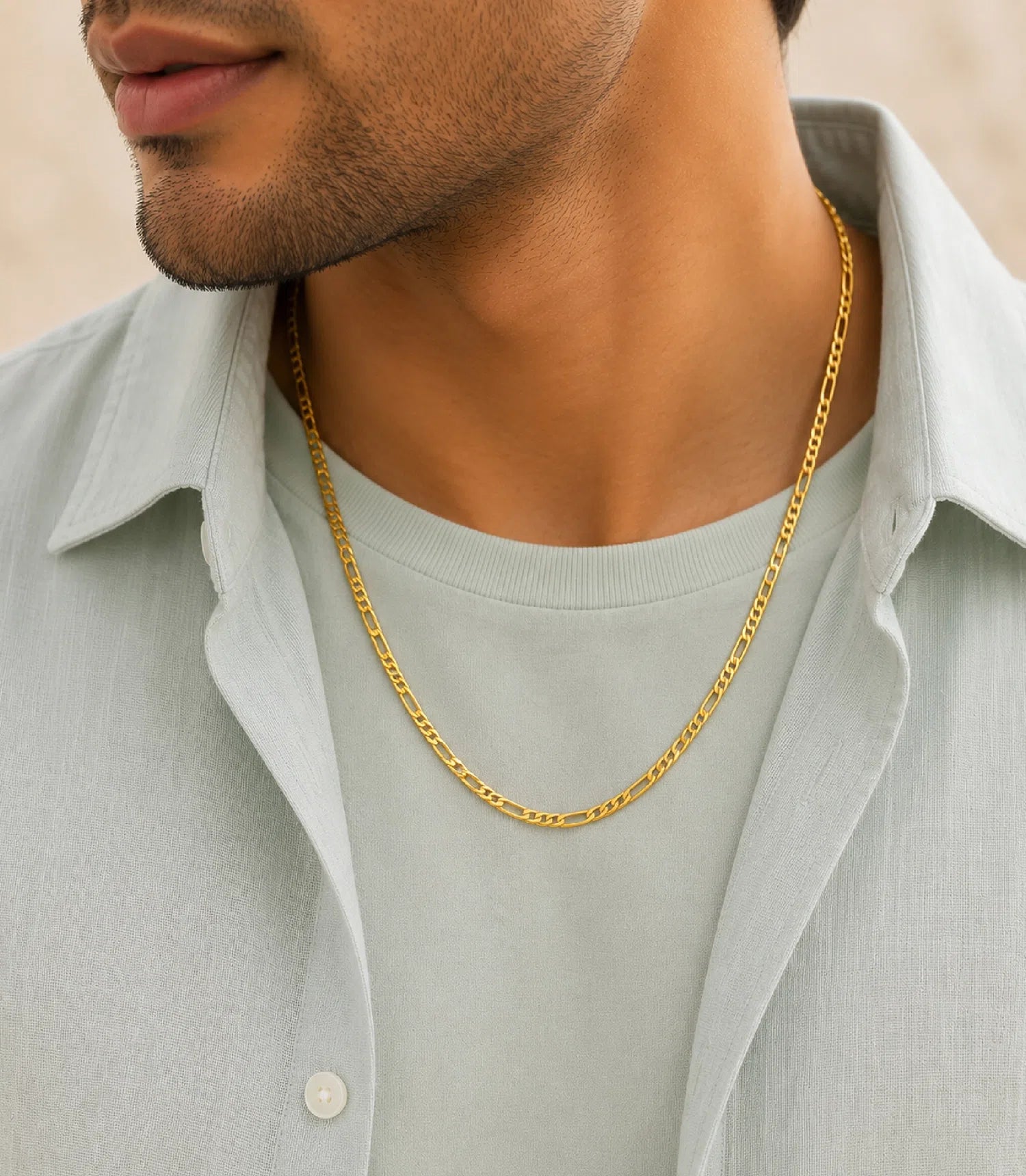 Man wear Gold Plated Classic Daily Wear Figaro Chain DCN3839