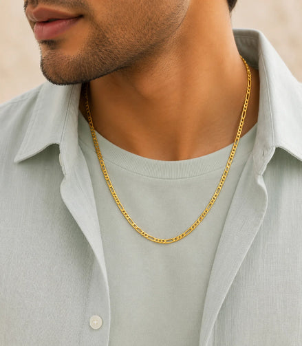 Man wear Gold Plated Classic Daily Wear Figaro Chain DCN3839
