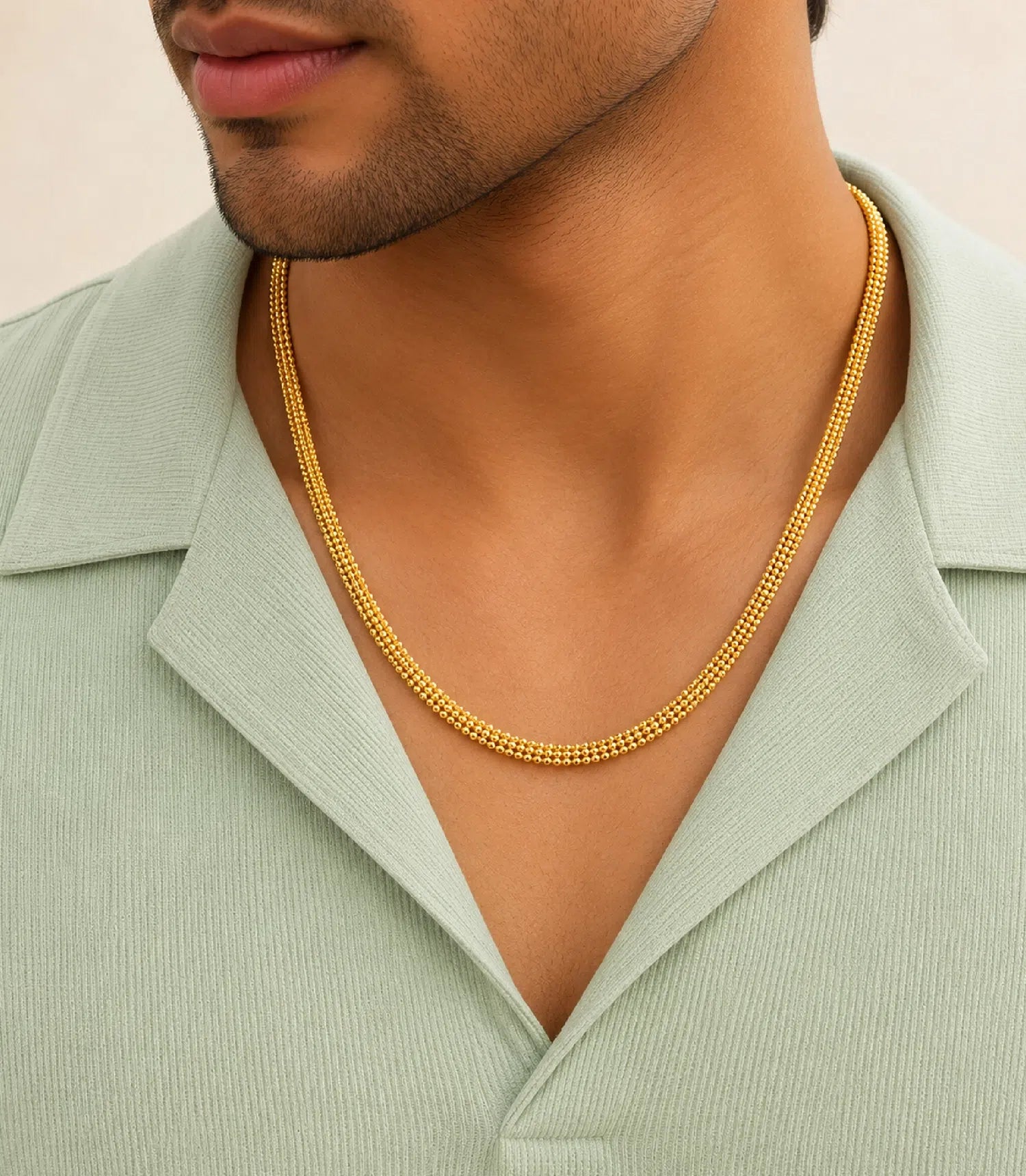 Man Wear Gold Plated Beaded Chain Necklace For Men DCN3857