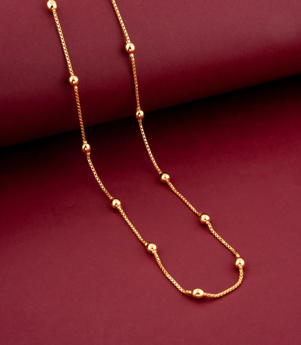 Gold Plated Box Chain with Polished Beads