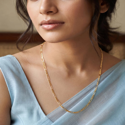modern gold plated figaro chain on woman DCN414