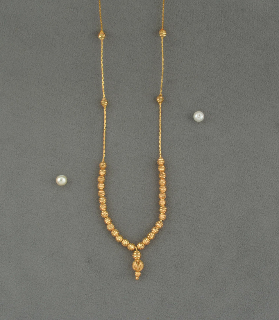 Gold Plated Textured Bead Chain with Pendant