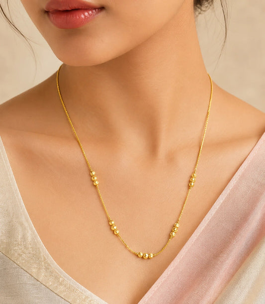 Model Wore Gold Plated Beaded Chain Necklace DCN4290