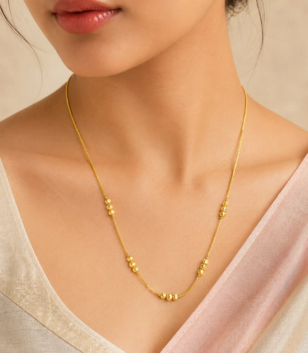 Model Wore Gold Plated Beaded Chain Necklace DCN4290