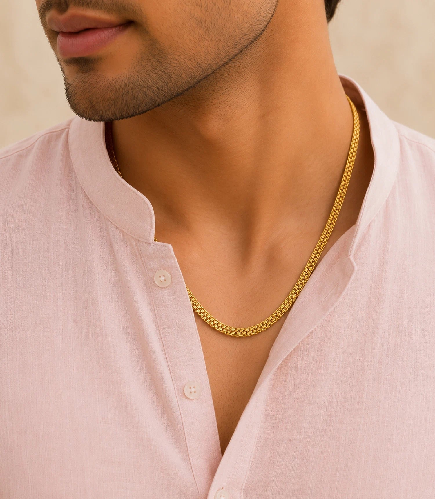 Man wore Gold Plated Wheat Chain Necklace DCN4957