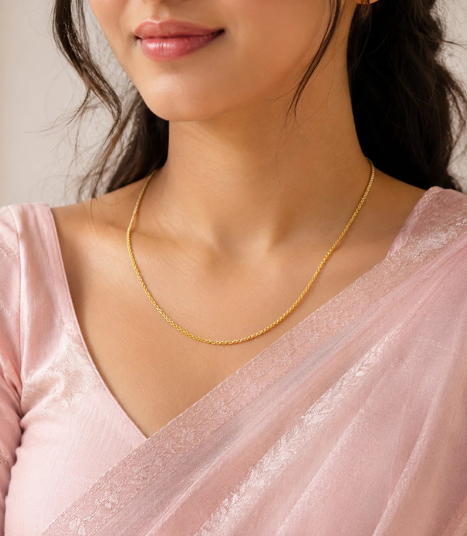 Woman wearing Gold Plated Cable Chain Necklace  DCN4965
