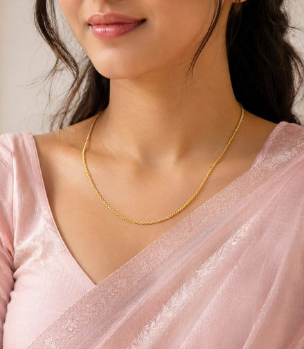 Woman wearing Gold Plated Cable Chain Necklace  DCN4965