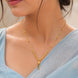 Model Wearing Gold Plated Light Beaded Chain Necklace DCN5673