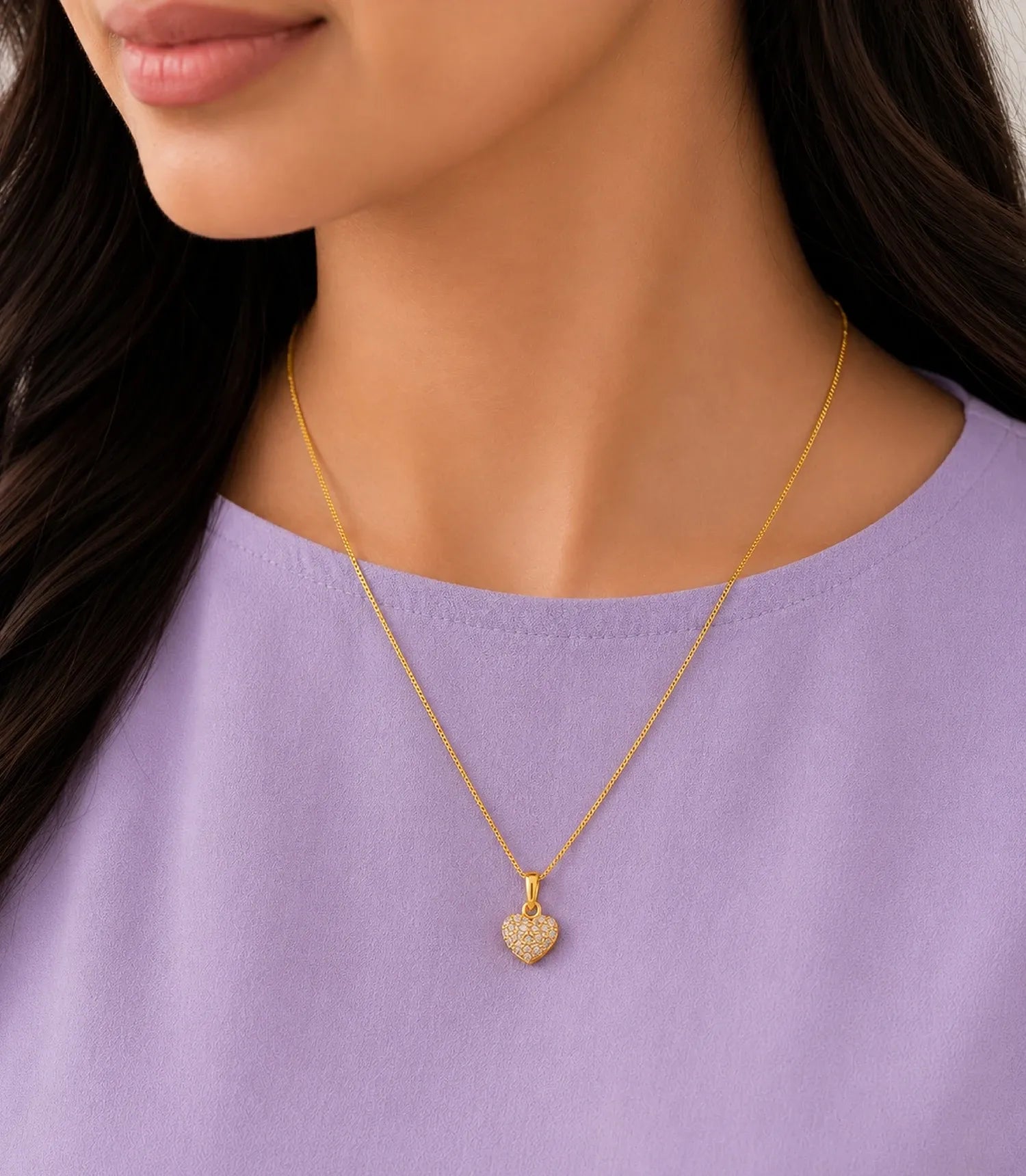 Gold Plated AD Heart Shape Chain Pendant