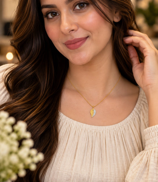 Gold Plated leaf AD Chain & Pendant