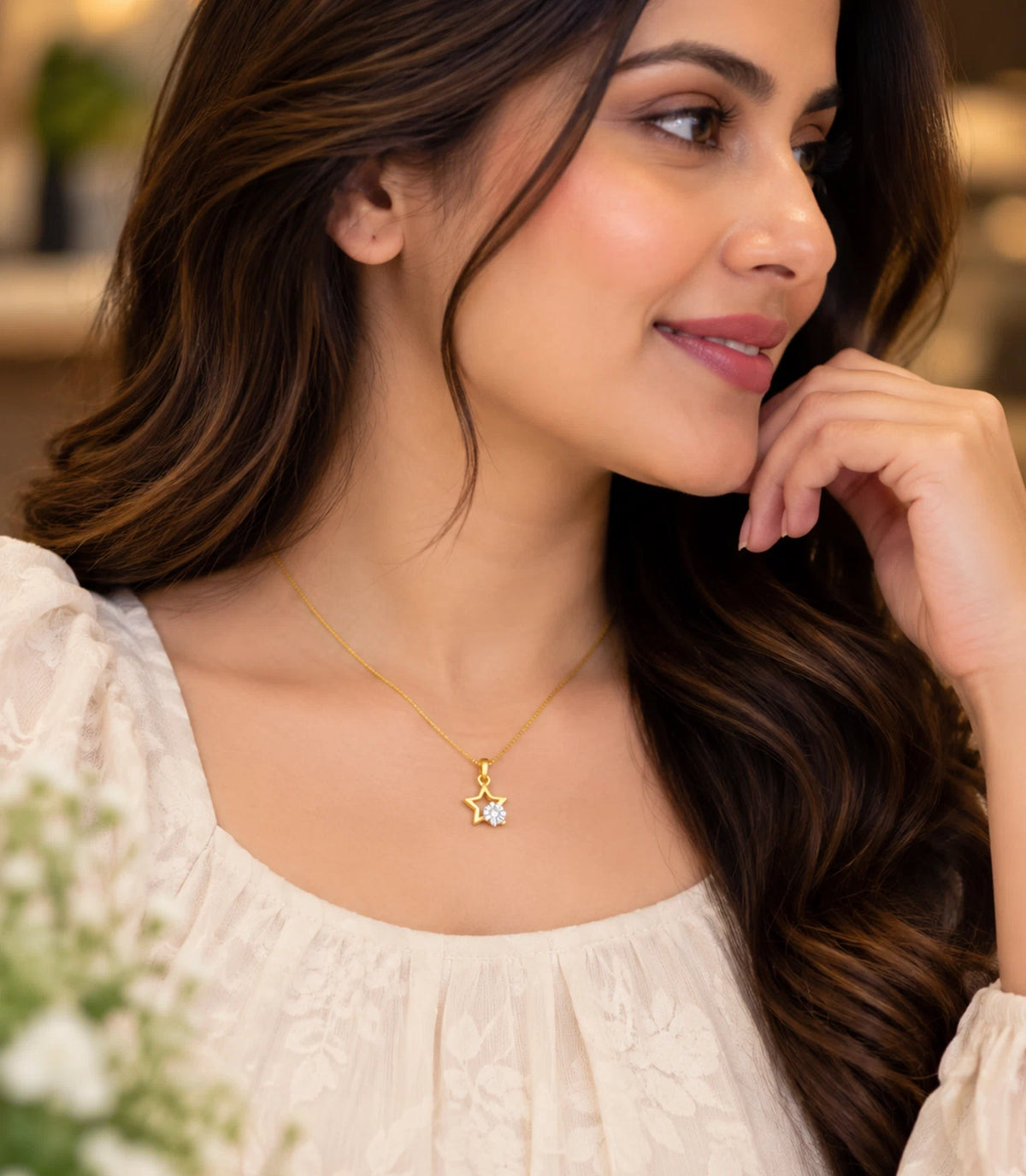 Gold Plated Shimmering AD Chain & Pendant