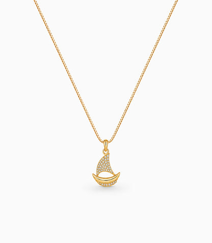 Gold Plated Boat Design AD Chain & Pendant