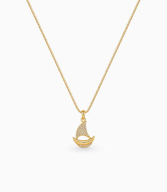 Gold Plated Boat Design AD Chain & Pendant