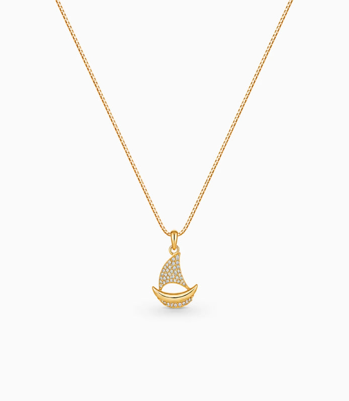 Gold Plated Boat Design AD Chain & Pendant
