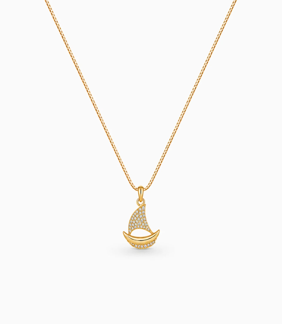 Gold Plated Boat Design AD Chain & Pendant