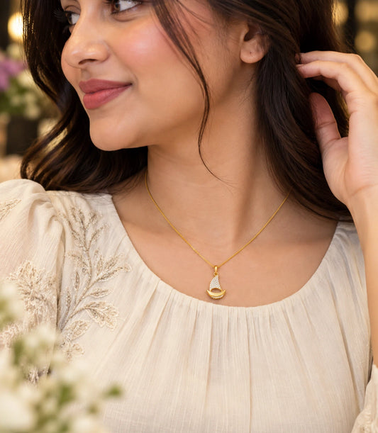 Gold Plated Boat Design AD Chain & Pendant