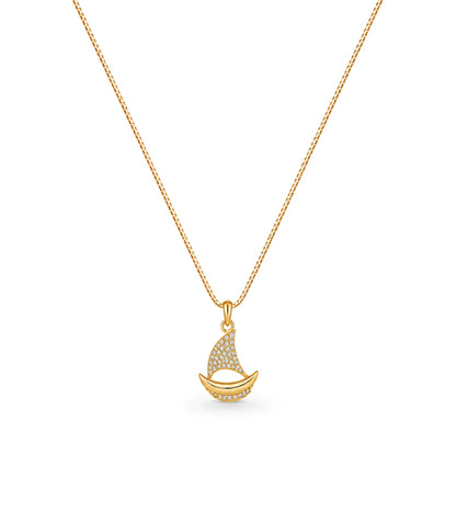 Gold Plated Boat Design AD Chain & Pendant