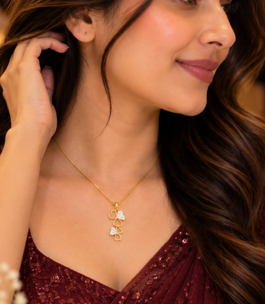 Gold Plated AD Floral Tiered Chain & Pendant
