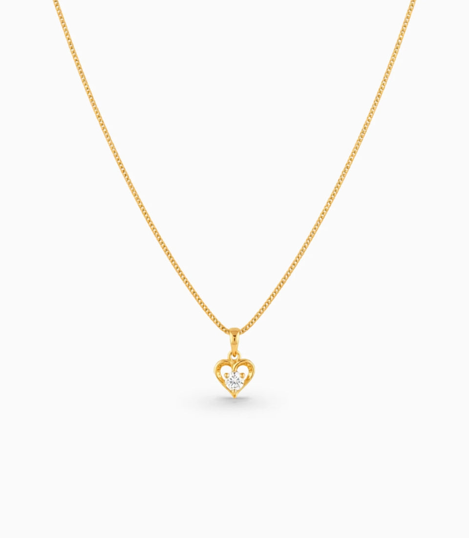 Gold Plated AD Single Stone Heart Chain & Pendant