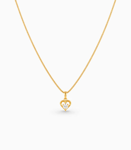 Gold Plated AD Single Stone Heart Chain & Pendant