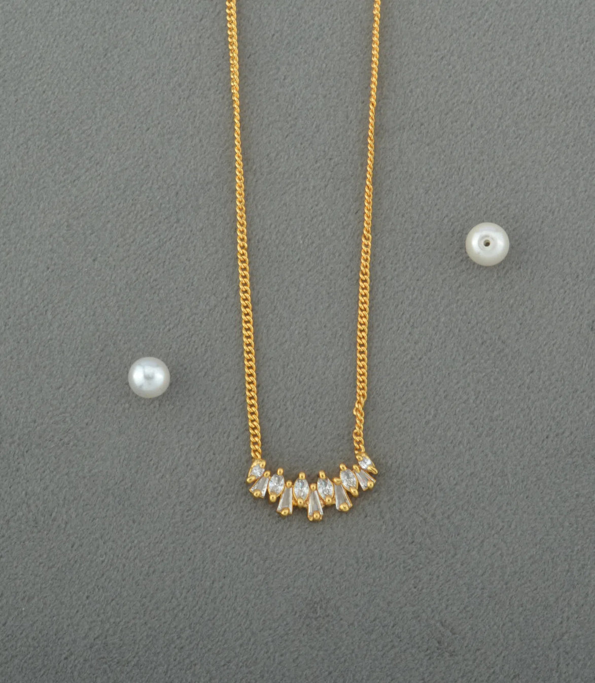 Gold Plated AD Multi-Stone Pendant Curved Chain