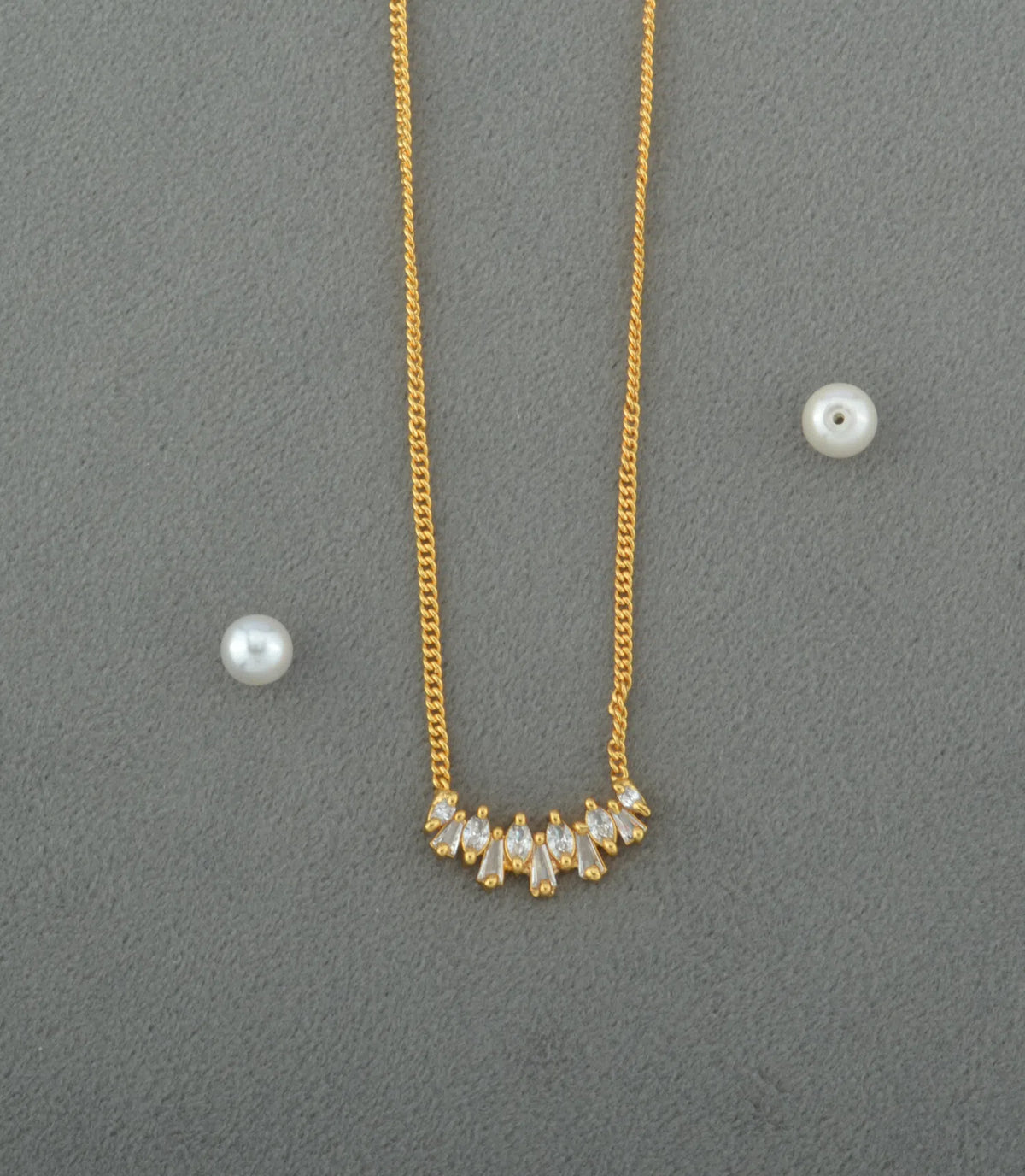Gold Plated AD Multi-Stone Pendant Curved Chain