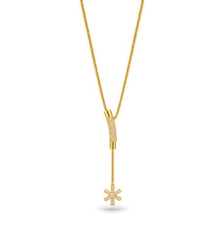 Gold Plated Barrel and Snowflake AD Lariat Necklace
