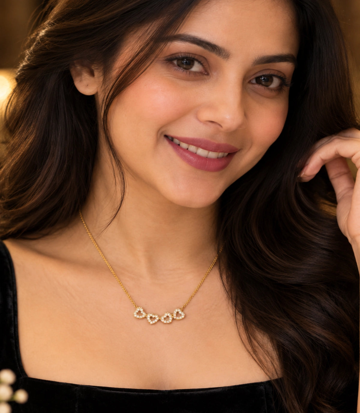 Gold Plated Quadruple Heart AD Chain Pendant