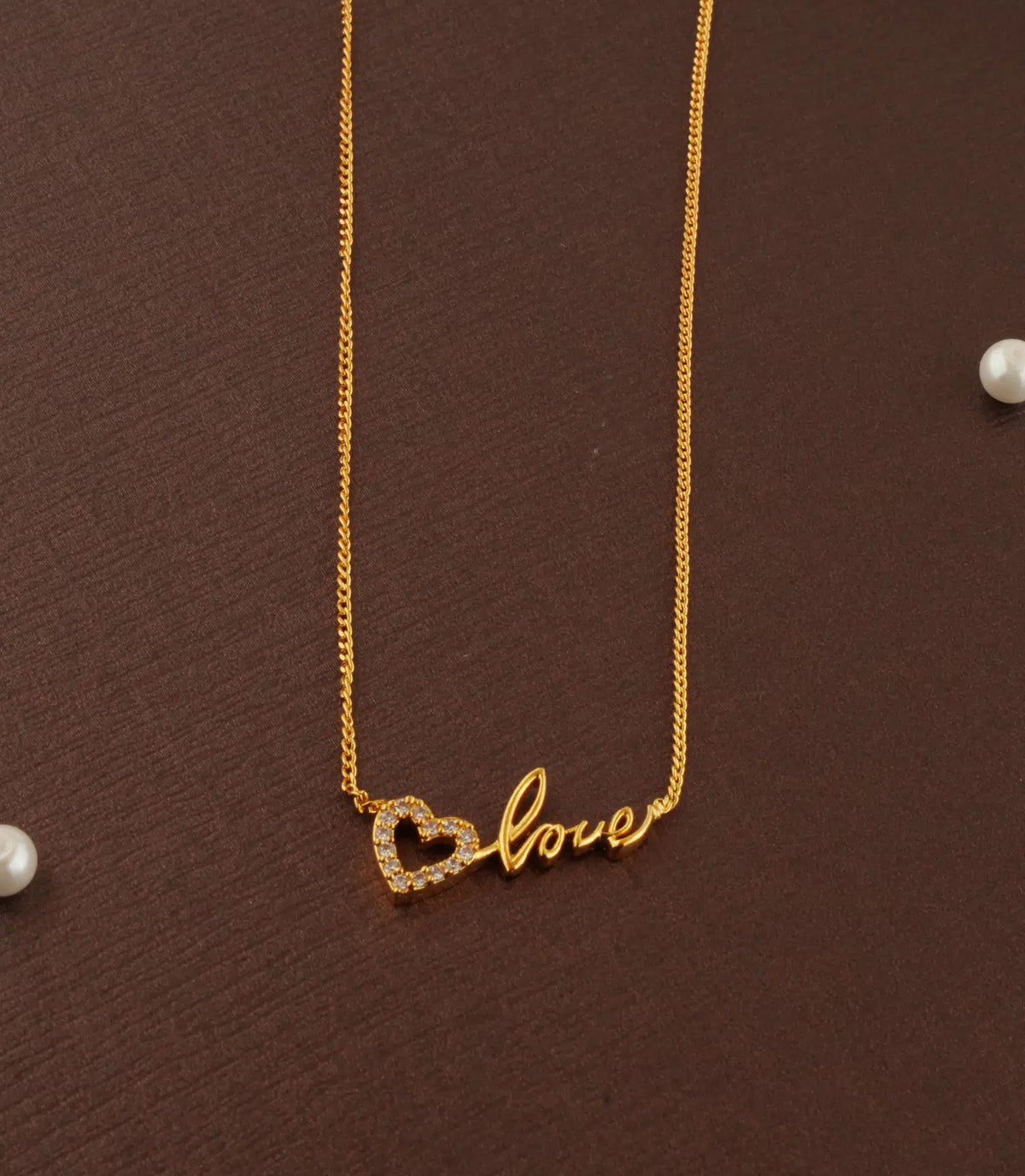 Gold Plated Heart and Love AD Chain Pendant