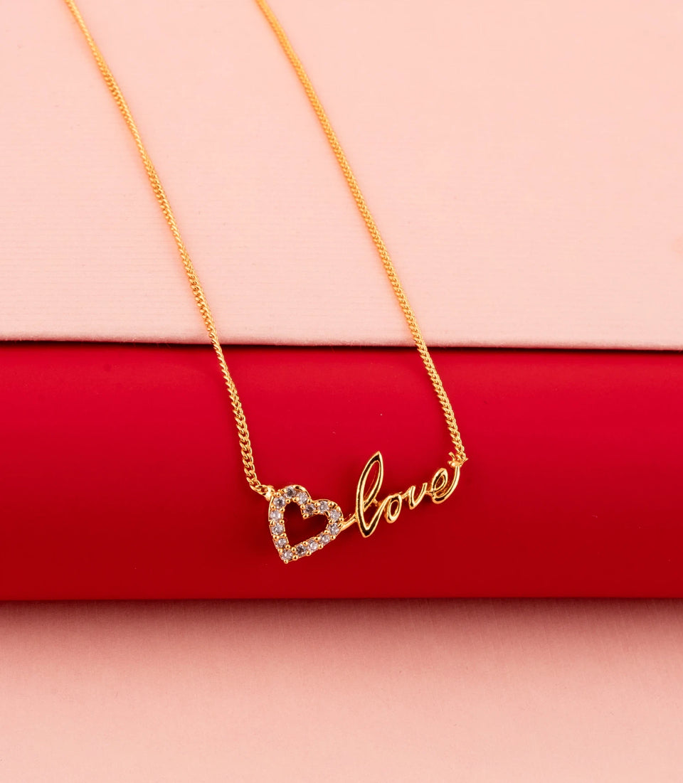 Gold Plated Heart and Love AD Chain Pendant