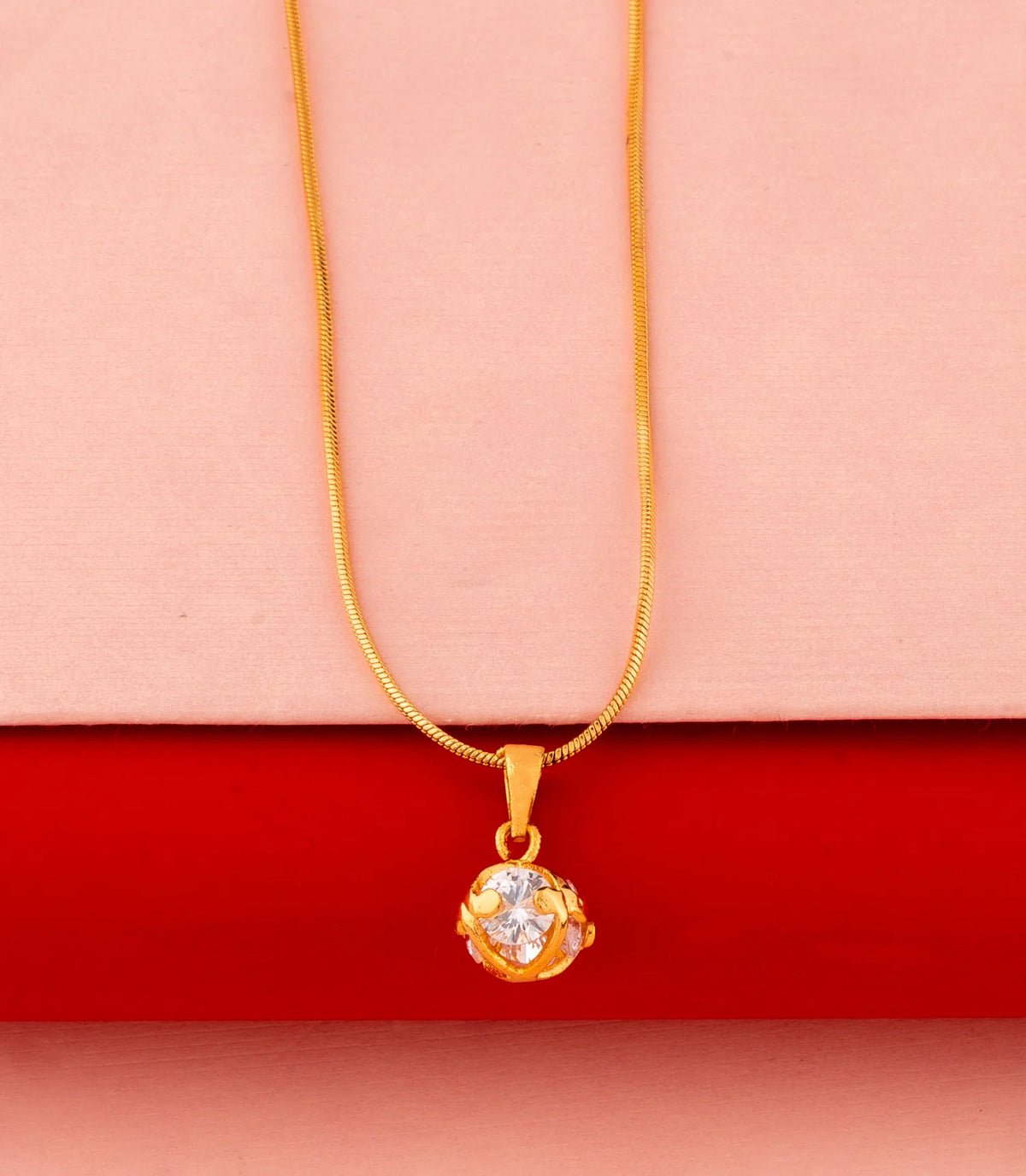 Gold Plated Round Solitaire AD Chain Pendant