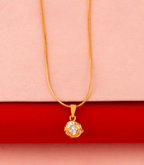Gold Plated Round Solitaire AD Chain Pendant