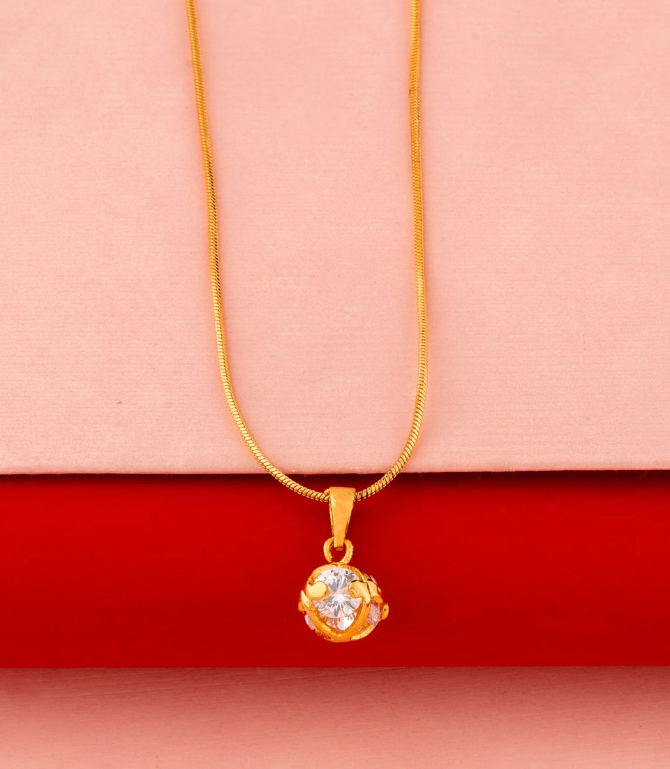 Gold Plated Round Solitaire AD Chain Pendant