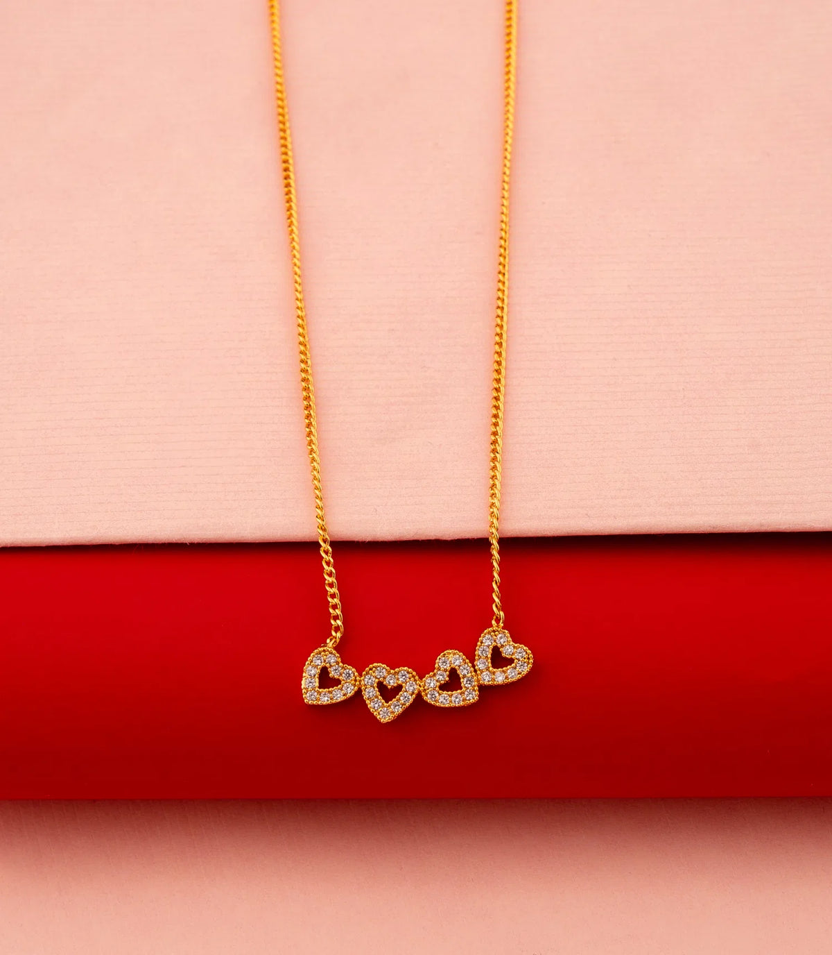 Gold Plated Quadruple Heart AD Chain Pendant
