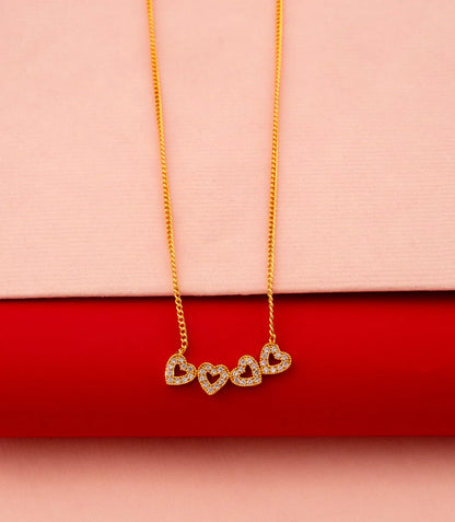 Gold Plated Quadruple Heart AD Chain Pendant