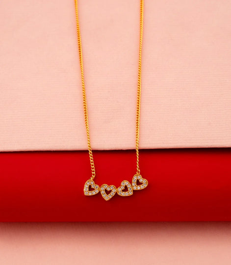 Gold Plated Quadruple Heart AD Chain Pendant