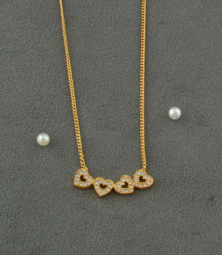 Gold Plated Quadruple Heart AD Chain Pendant
